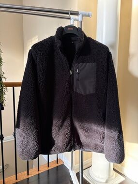Black Sherpa Jacket with Zip Chest Pocket